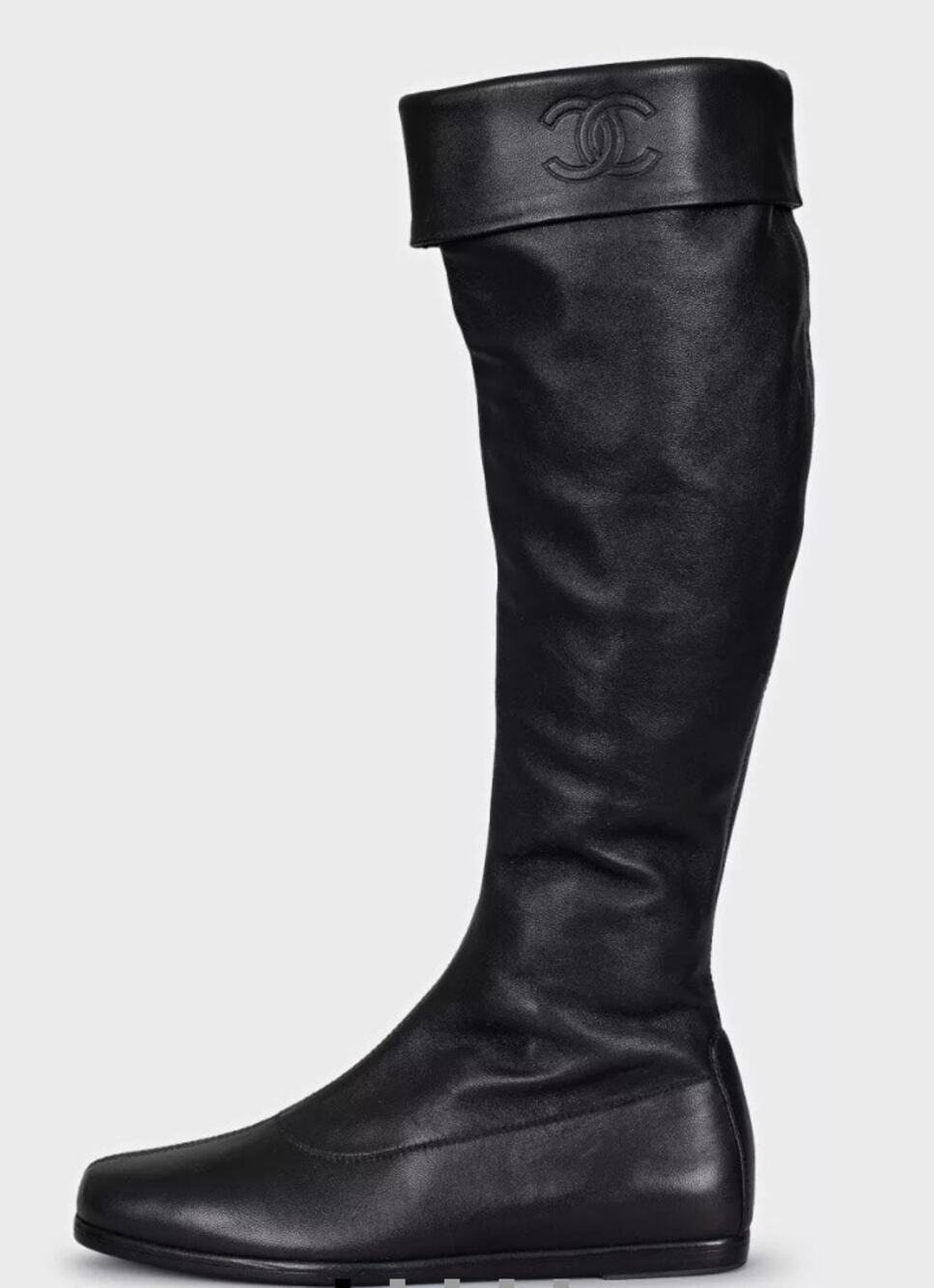 NWOB CHANEL Black Leather Flat Boots - EU 35.5